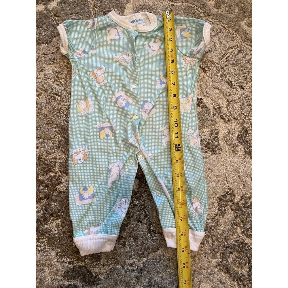VTG CARTERS Baby 3-6M Green Neutral Romper Outfit USA Animals Snap